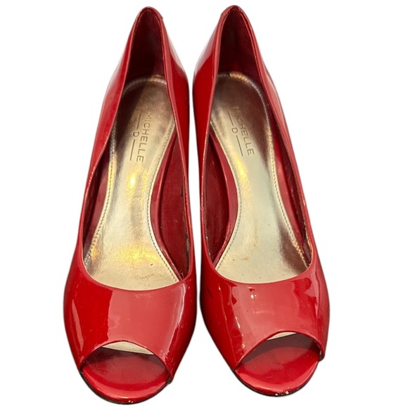 Michelle D Red Patent Leather Peep Toe Heels Size 8 - Picture 1 of 8